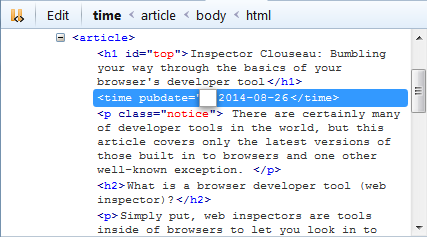 Firebug HTML tab with an attribute value being edited