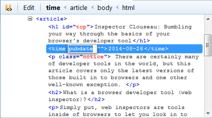 Firebug HTML tab with an attribute name being edited