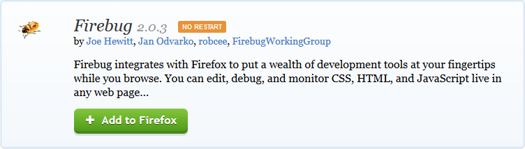 Screen capture of the Firebug page on the Mozilla Add-Ons website